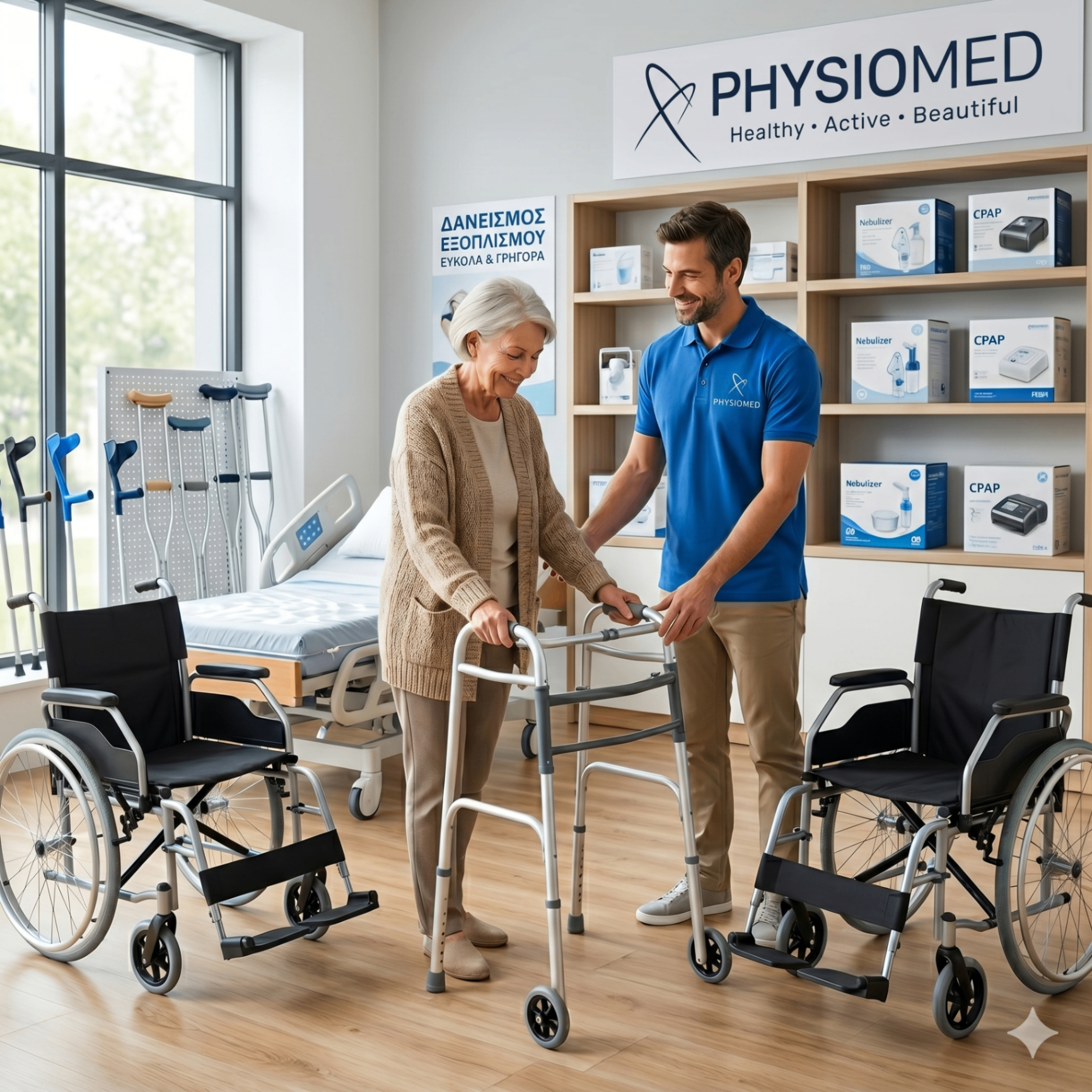 Εσωτερικό φυσικοθεραπευτηρίου PHYSIOMED με σύγχρονο εξοπλισμό αποκατάστασης